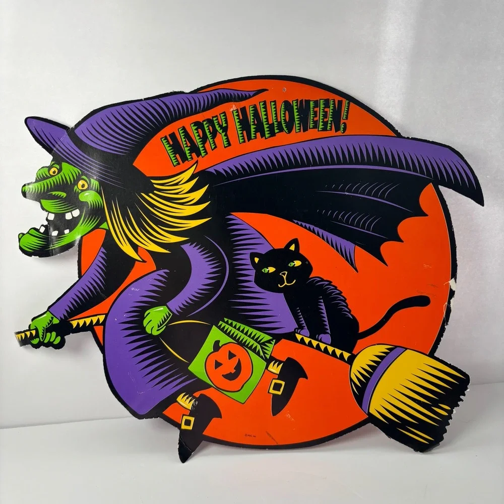 Vintage AGC Halloween Pumpkin Witch Black Cat Die‎ Cut Decor  American Greeting